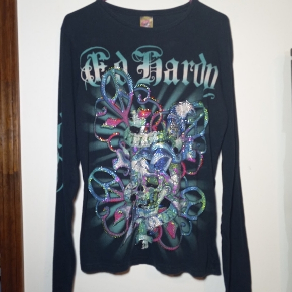 Vintage  Ed Hardy Black Long Sleeve Graphic Tee - Picture 9 of 9